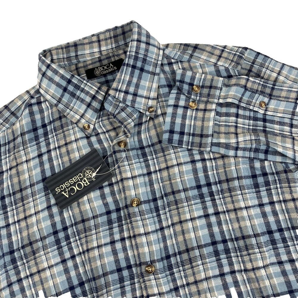 New Mens Boca Classics Long Sleeve Button‎ Down Flannel Shirt Small Blue Plaid